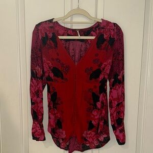 Floral Red and Black Women's Top